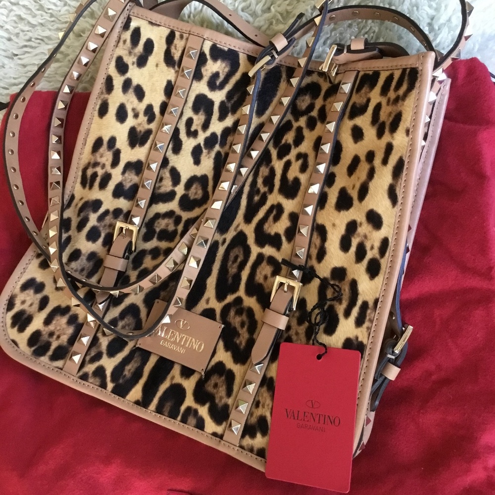 Valentino Leopard Rockstar Shoulder Hobo Bag